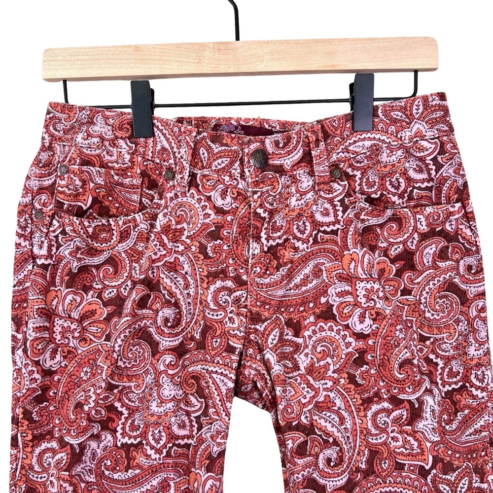 Prana Corduroy Pants Size 6 Maroon Paisley Straight Leg Boho Psychedelic Funky - Picture 5 of 11